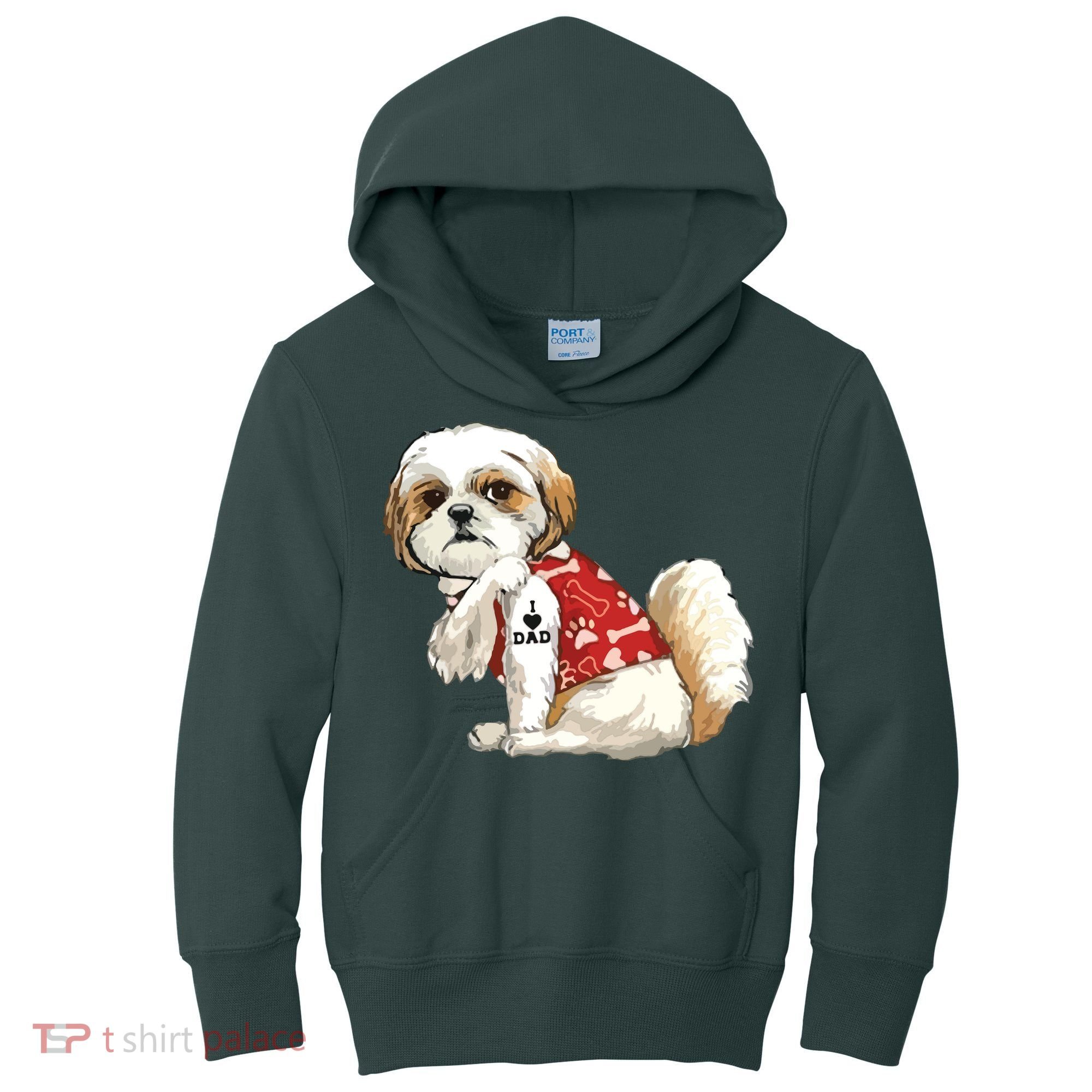 I Love Dad Tattoo Shih Tzu Dad Funny Fathers Day Gift Kids Hoodie