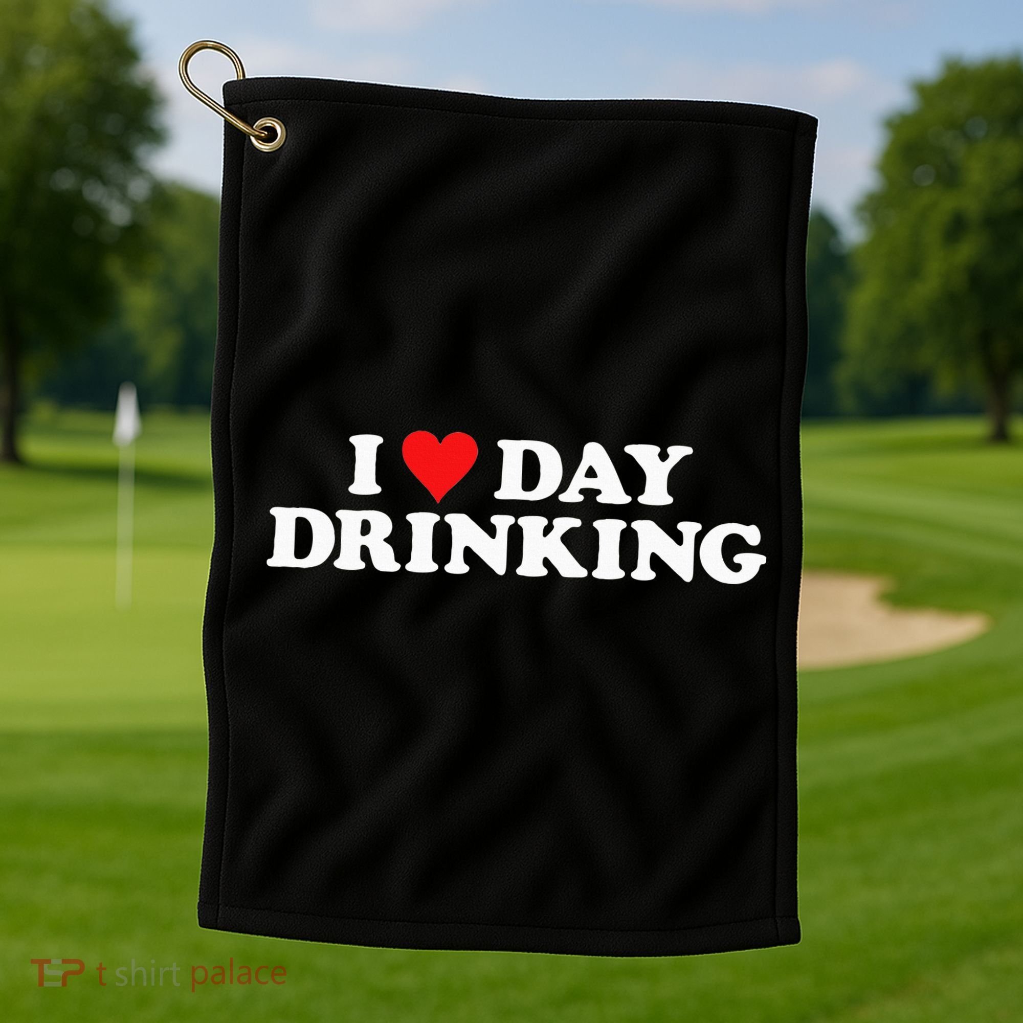 I Love Day Drinking Heart Golf Towel