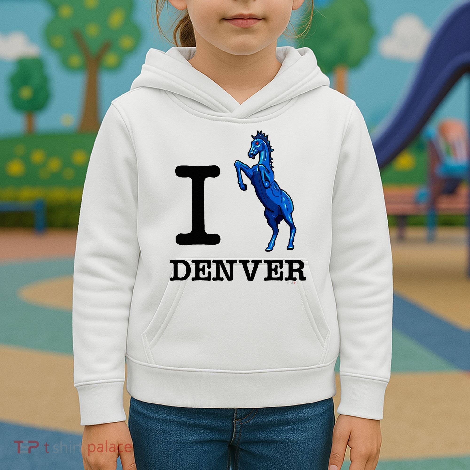 I Love Denver Blucifer Evil Blue Horse Kids Hoodie