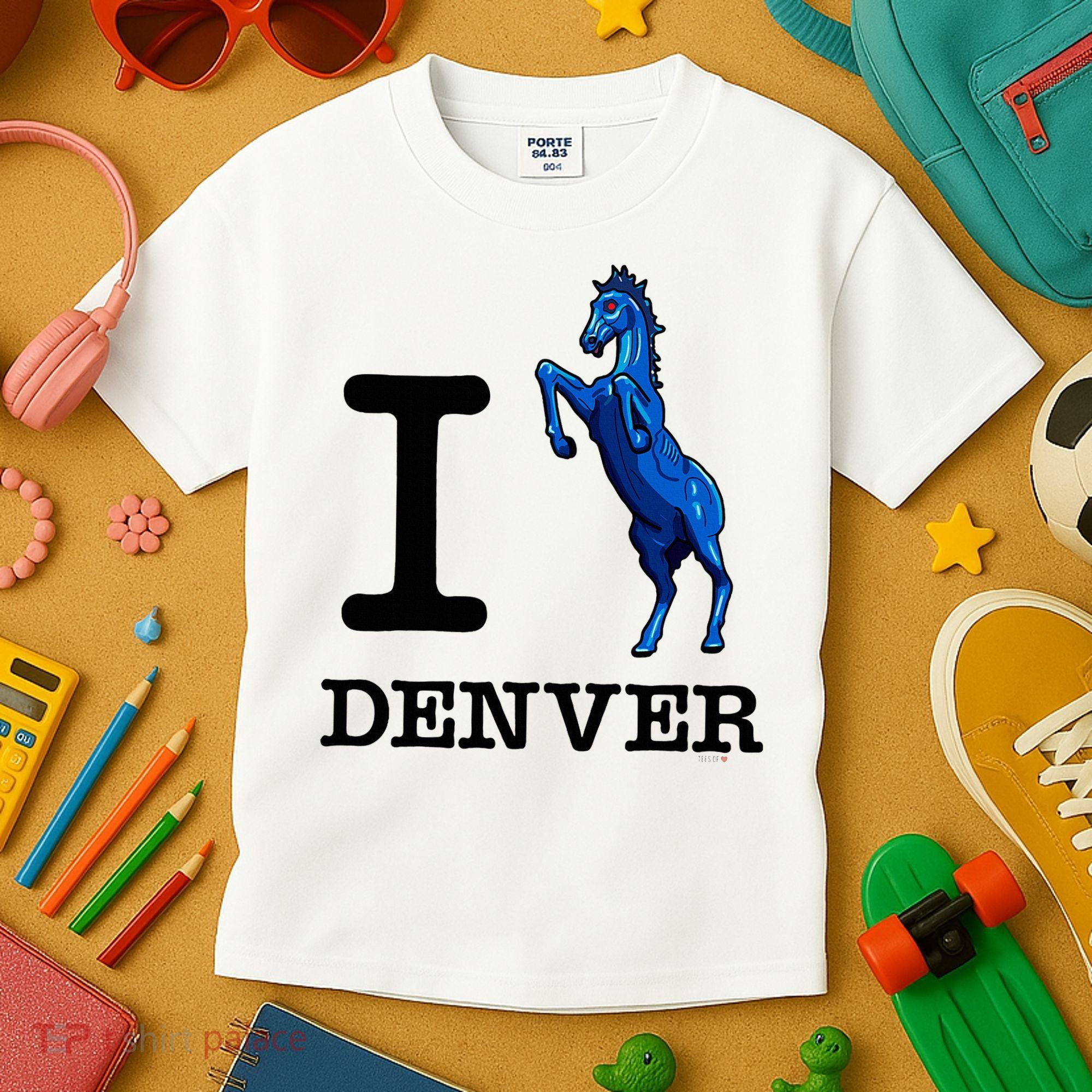 I Love Denver Blucifer Evil Blue Horse Kids T-Shirt