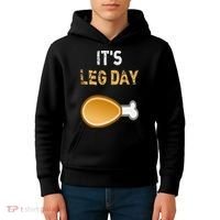 It's Leg Day Funny Workout Turkey Thanksgiving Kids Hoodie thumb 4