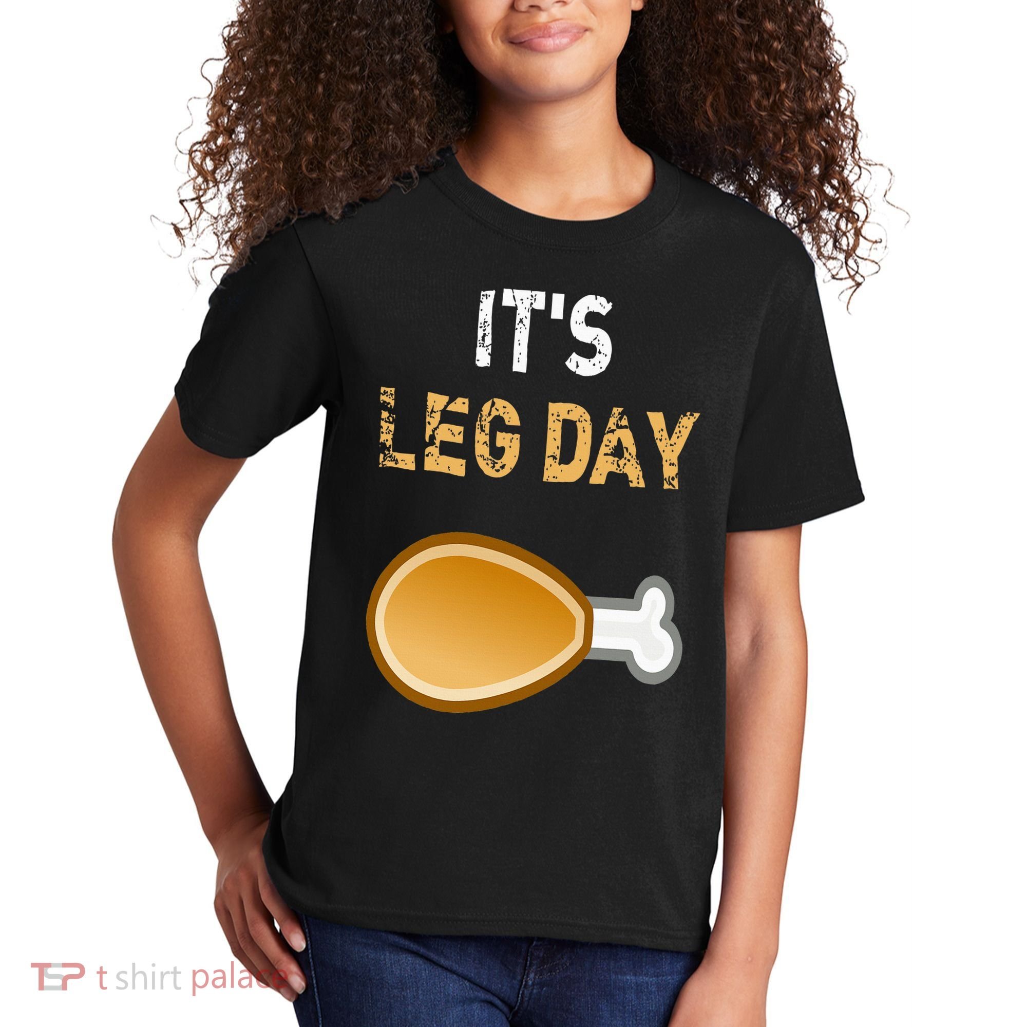 It's Leg Day Funny Workout Turkey Thanksgiving Kids T-Shirt
