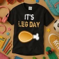 It's Leg Day Funny Workout Turkey Thanksgiving Kids T-Shirt thumb 3