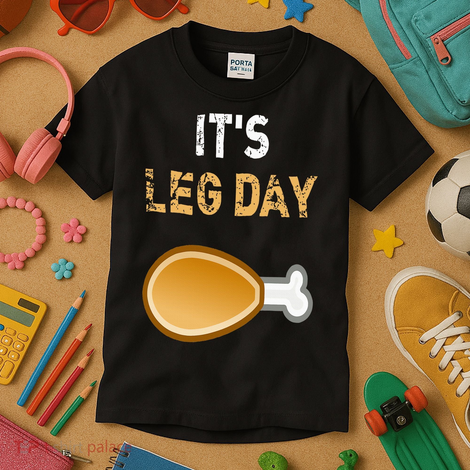It's Leg Day Funny Workout Turkey Thanksgiving Kids T-Shirt