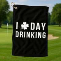 I Love Day Drinking Funny Shamrock St. Patrick's Day Golf Towel thumb 1