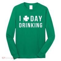 I Love Day Drinking Funny Shamrock St. Patrick's Day Long Sleeve Shirt thumb 0