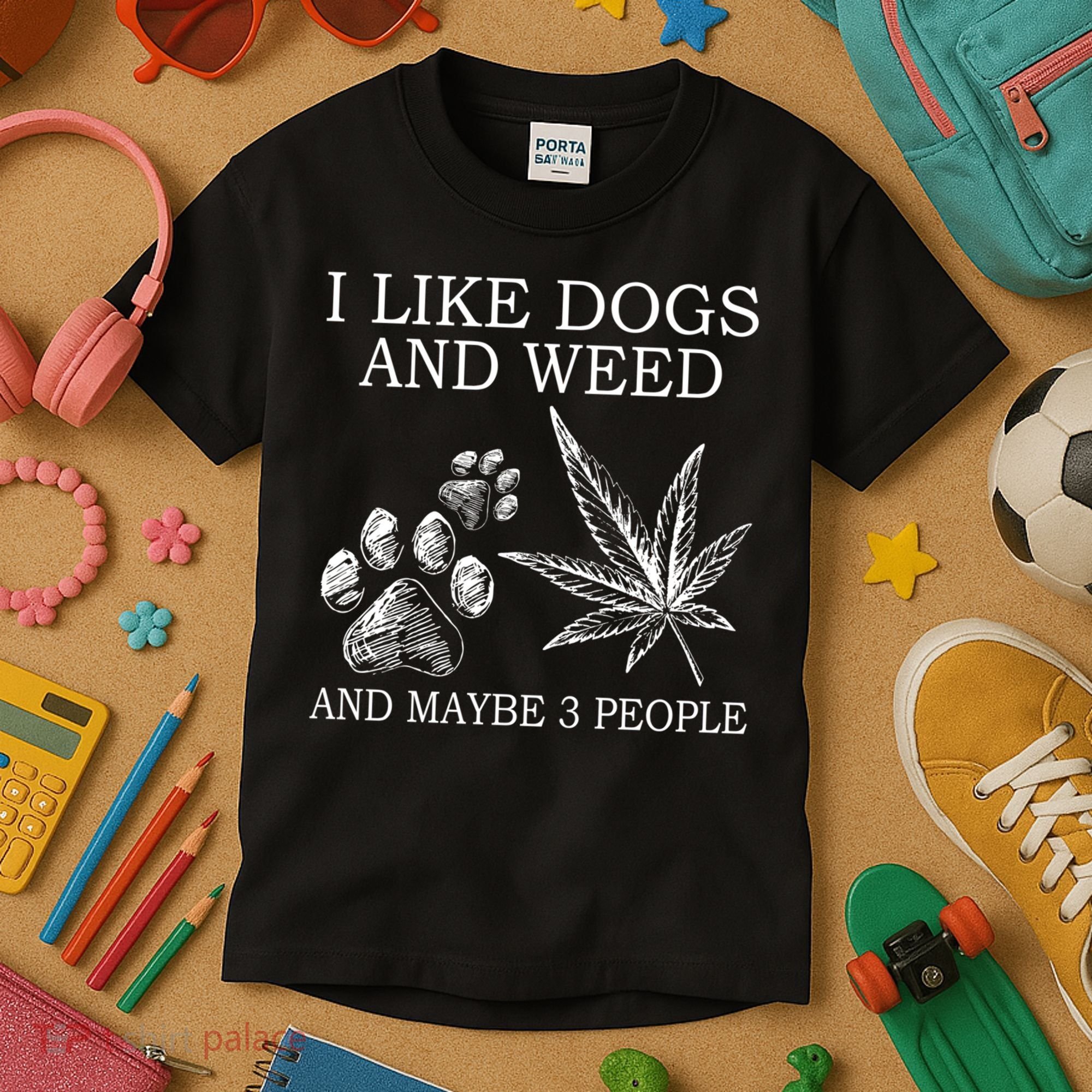 I Like Dogs And Weed And Maybe 3 People Great Gift Kids T-Shirt