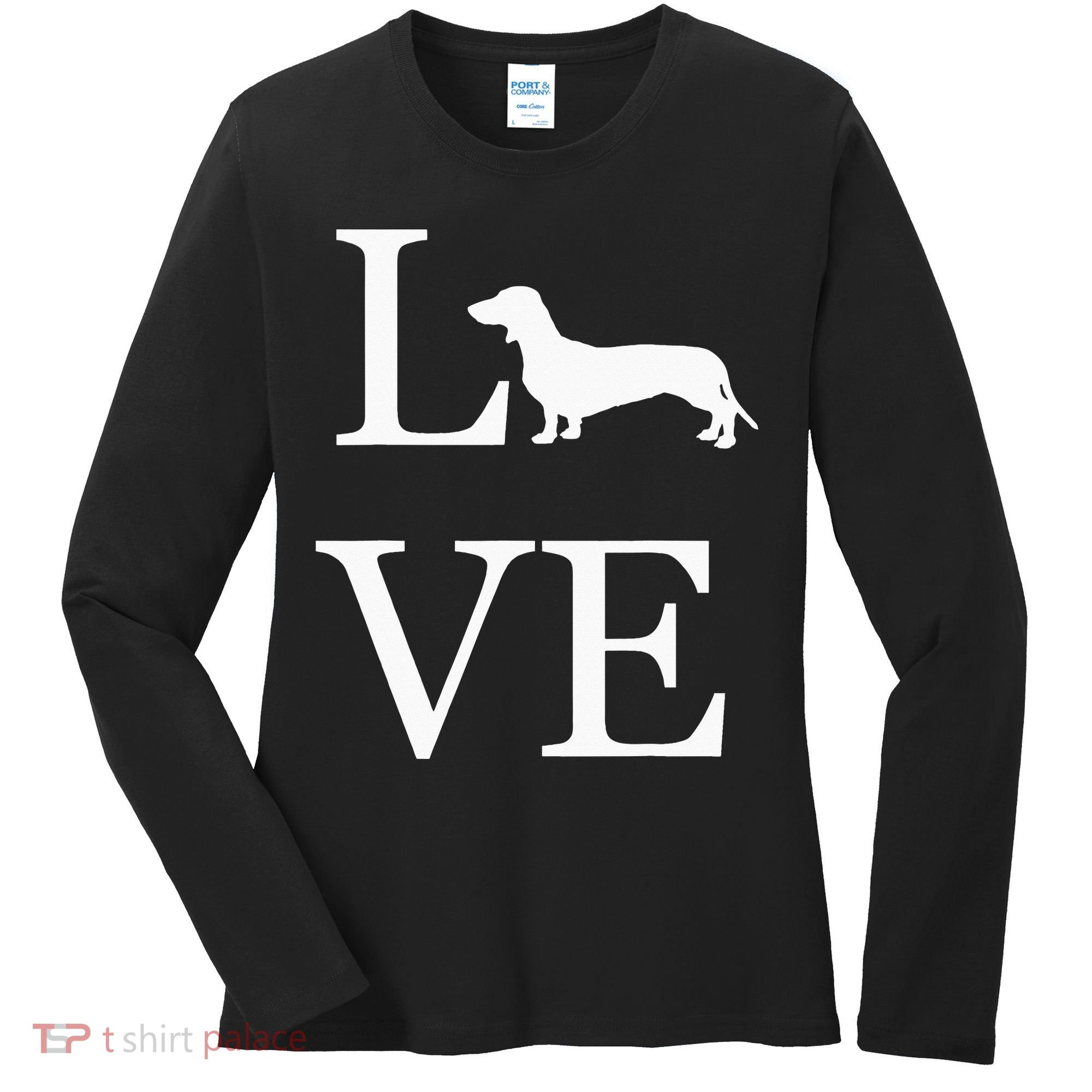 I Love Dachshund Weiner Dog Lover White Graphic Pet Owner Women's Long Sleeve Shirt