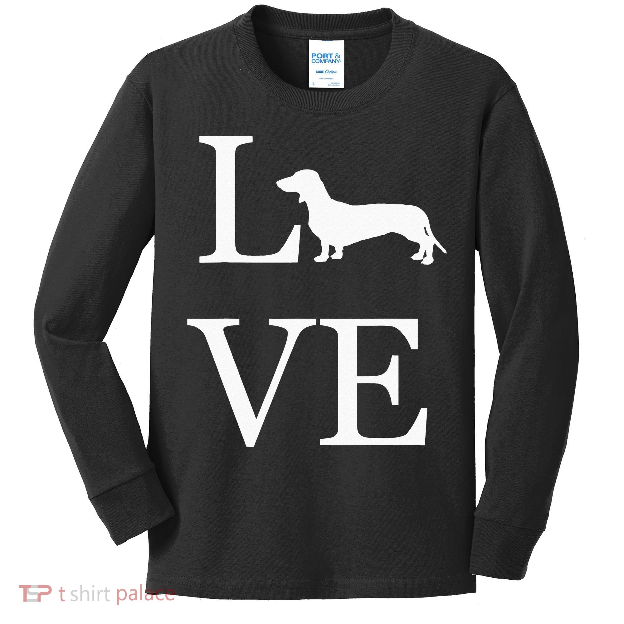I Love Dachshund Weiner Dog Lover White Graphic Pet Owner Kids Long Sleeve Shirt