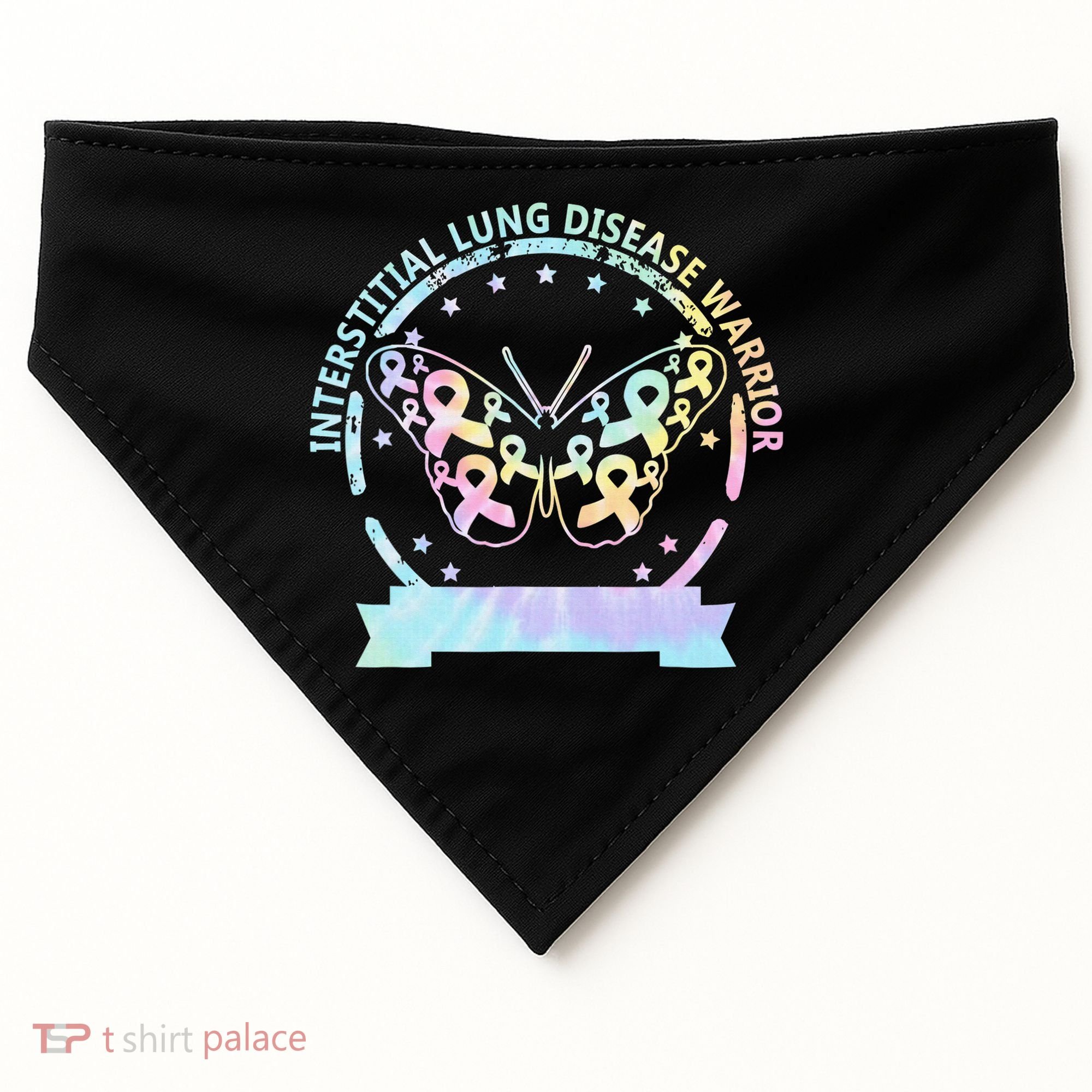 Interstitial Lung Disease betterfly ribbon awareness Tie Dye USA-Made Doggie Bandana