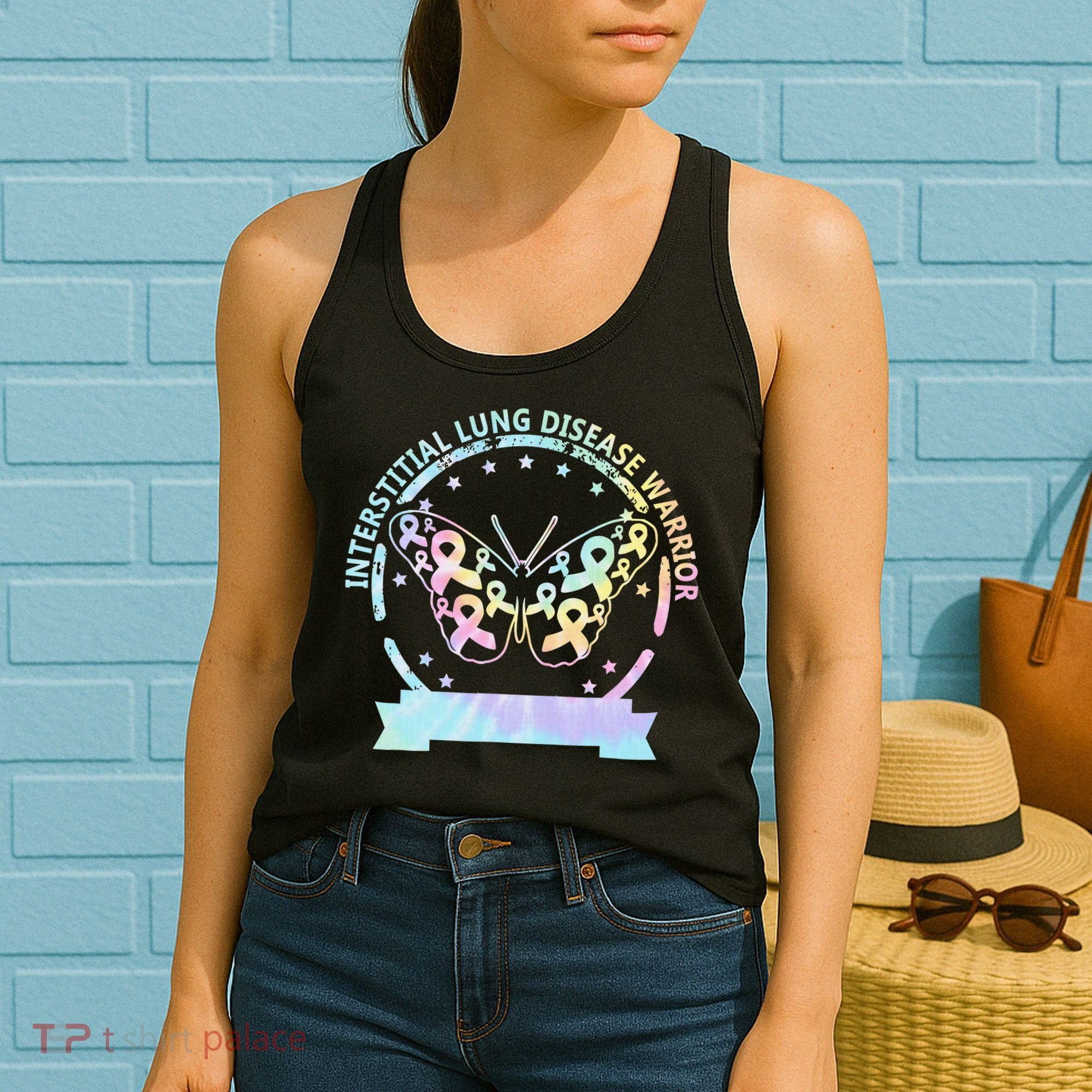 Interstitial Lung Disease betterfly ribbon awareness Tie Dye Women's Tank Top
