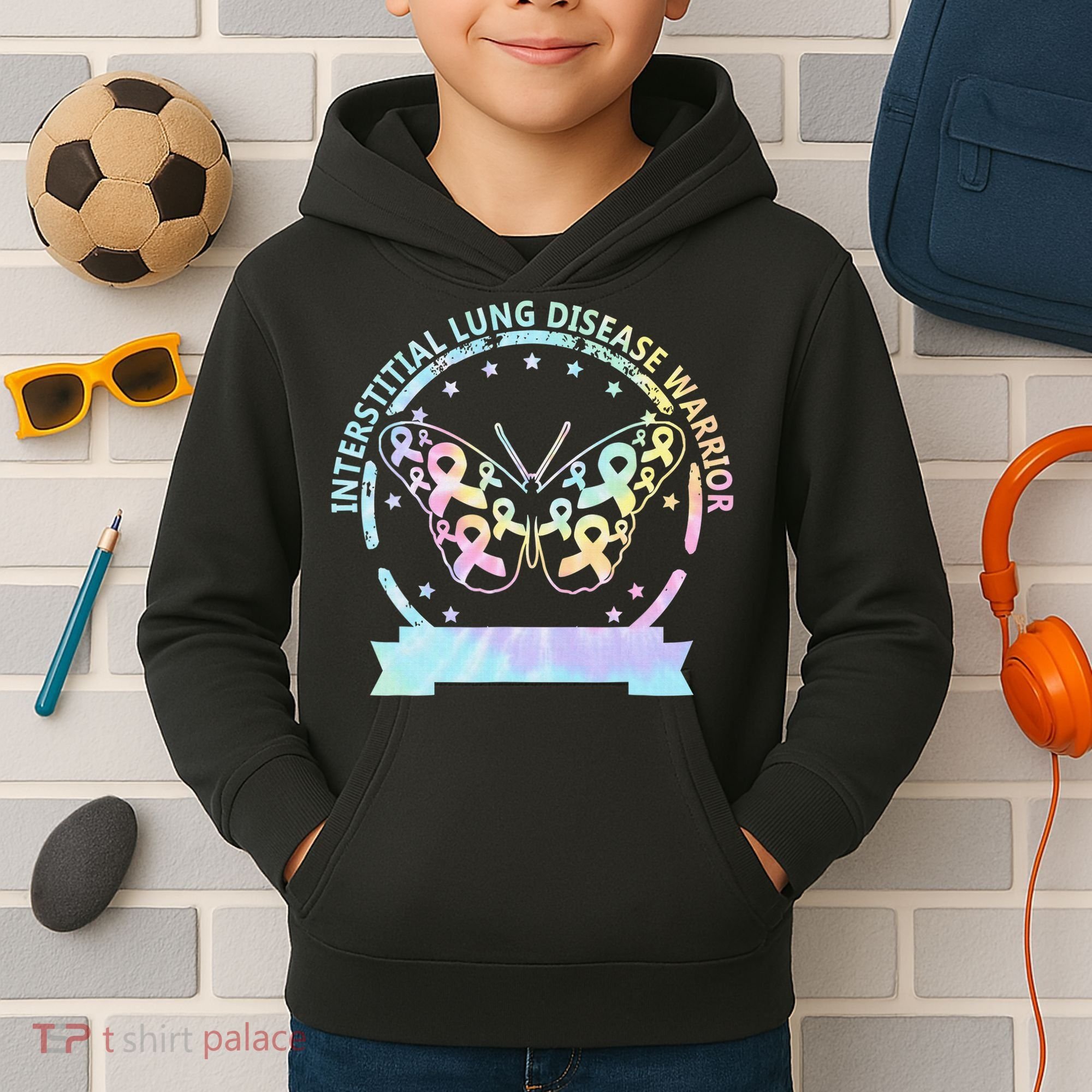 Interstitial Lung Disease betterfly ribbon awareness Tie Dye Kids Hoodie