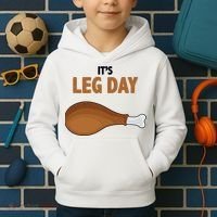 It's Leg Day Funny Turkey Kids Hoodie thumb 2