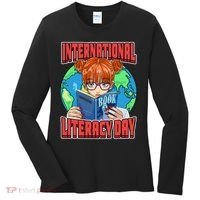 International Literacy Day September 8th Teacher Reading Women's Long Sleeve Shirt thumb 0