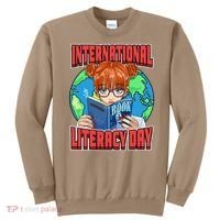 International Literacy Day September 8th Teacher Reading Sweatshirt thumb 0