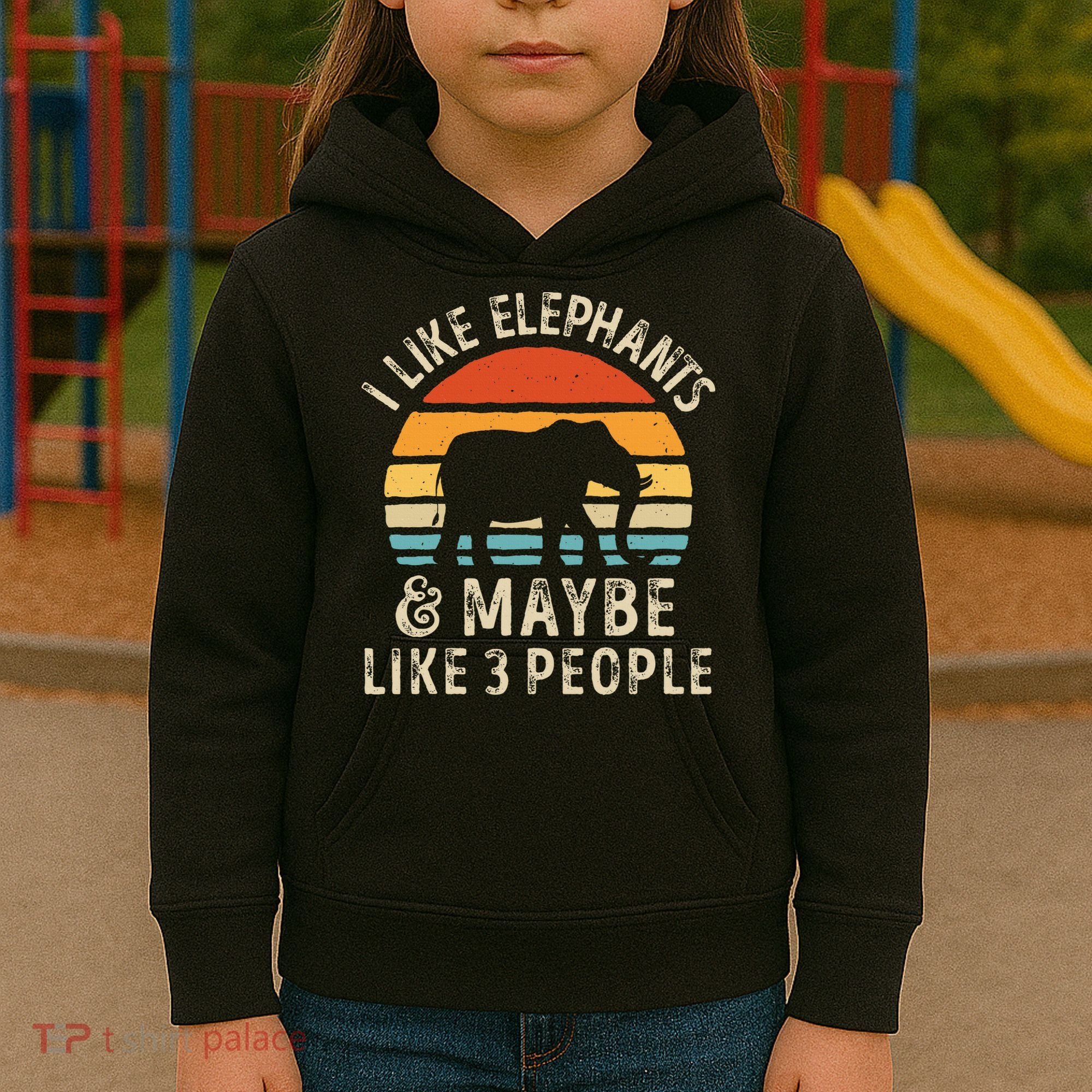 I Like Elephants And Maybe Like 3 People Elephant Retro Kids Hoodie