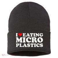 I Love Eating Microplastics Heart To Eat Micro Plastic Sustainable Knit Beanie thumb 0