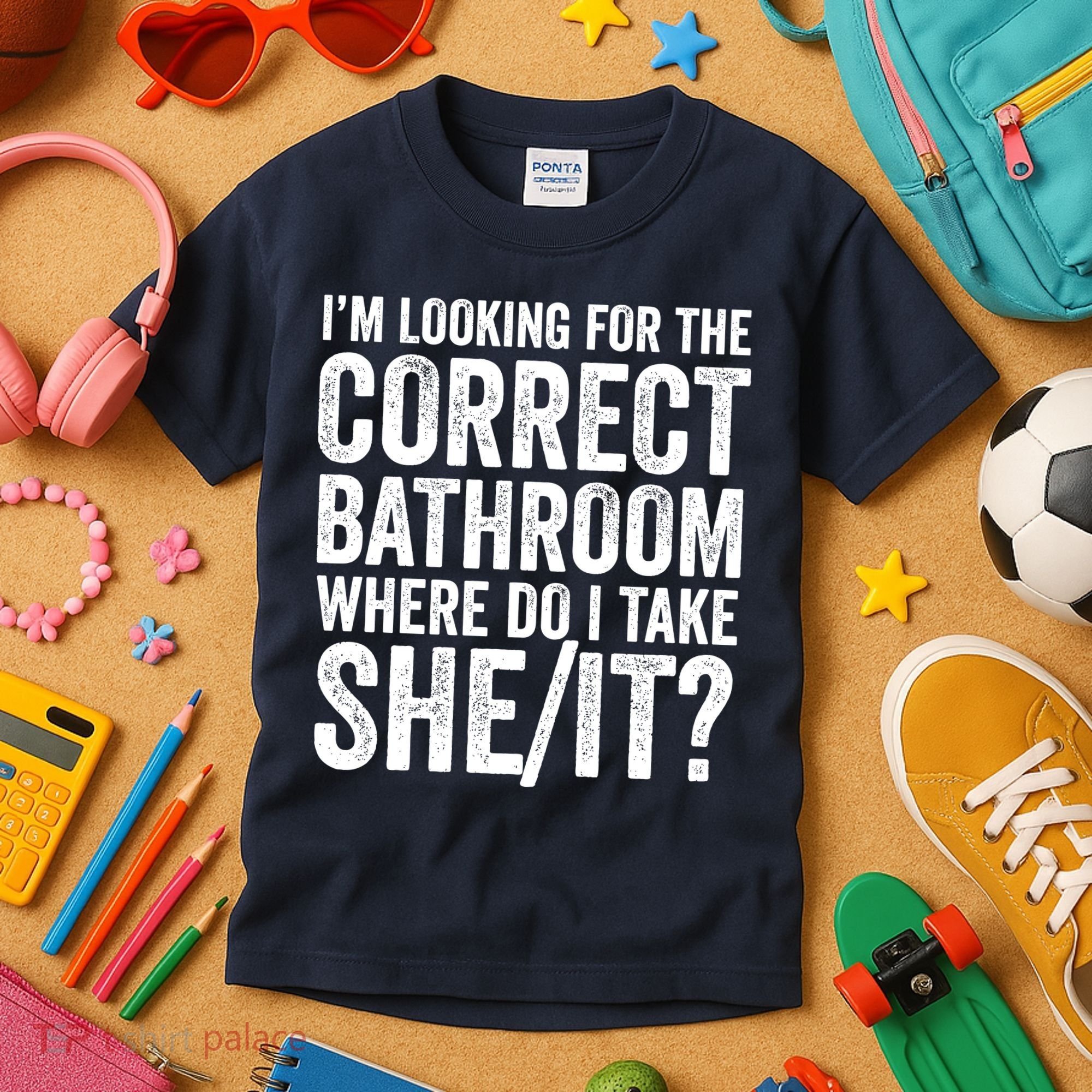 I’M Looking For The Correct Bathroom Where Do I Take A She/It? Funny Sarcastic Kids T-Shirt