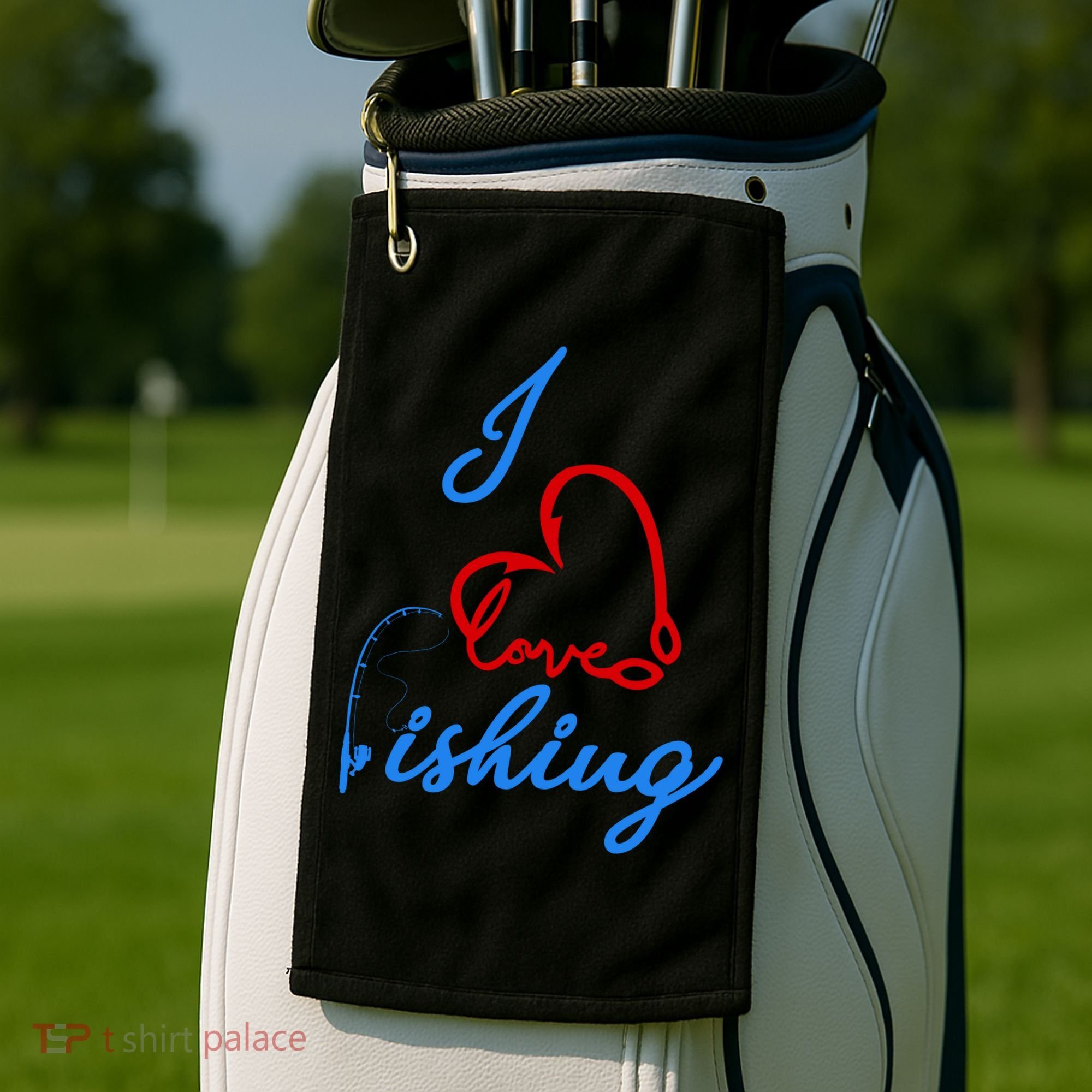 I Love Fishing Fish Lover Bait Reel Golf Towel