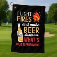 I Light Fires And Make Beer Disappear Funny Camping Golf Towel thumb 1