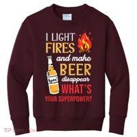 I Light Fires And Make Beer Disappear Funny Camping Kids Sweatshirt thumb 0