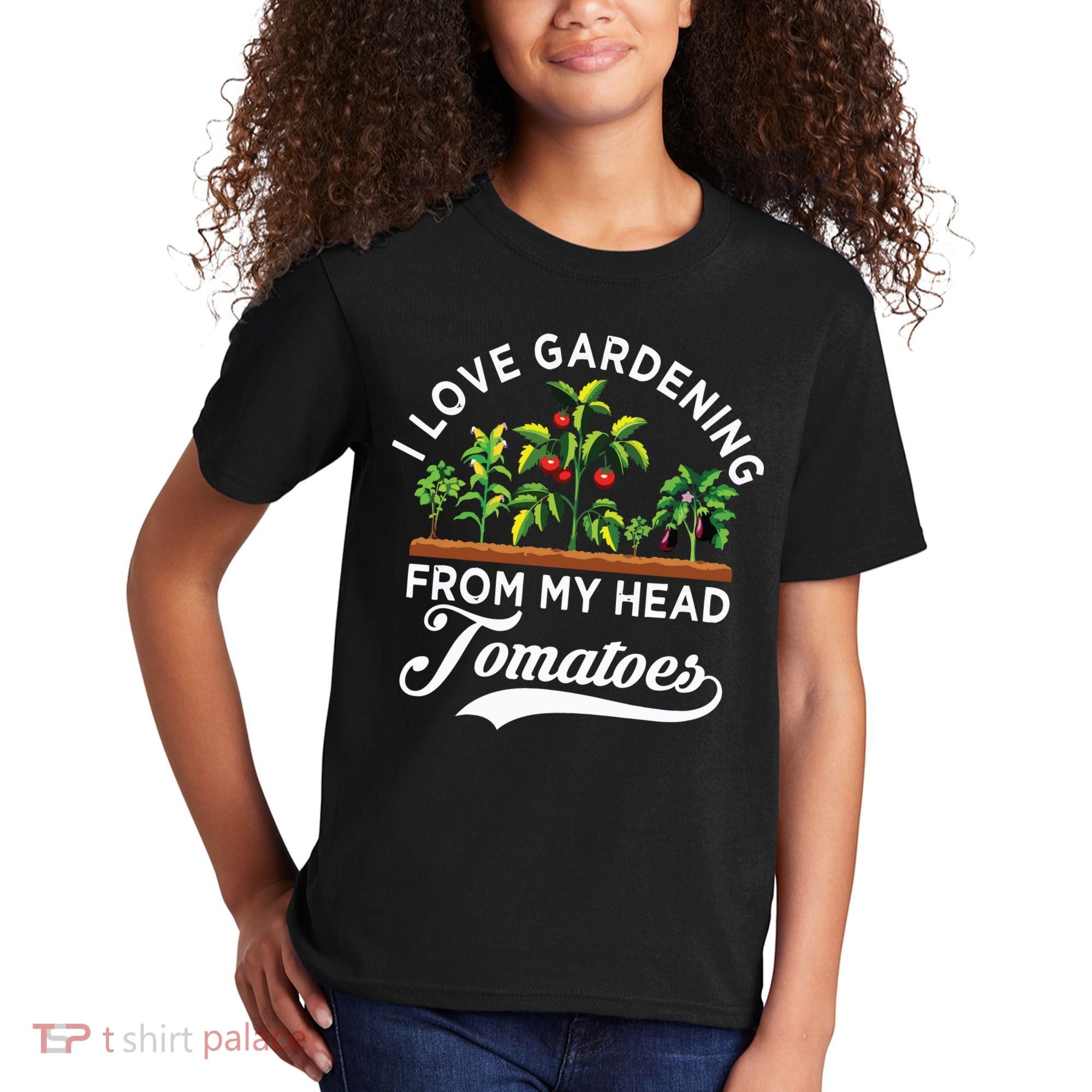 I Love Gardening From My Head Tomatoes Funny Gardener Kids T-Shirt