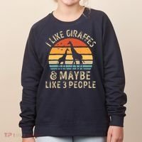 I Like Giraffes And Maybe 3 People Funny Giraffe Lover Retro Women's Sweatshirt thumb 0