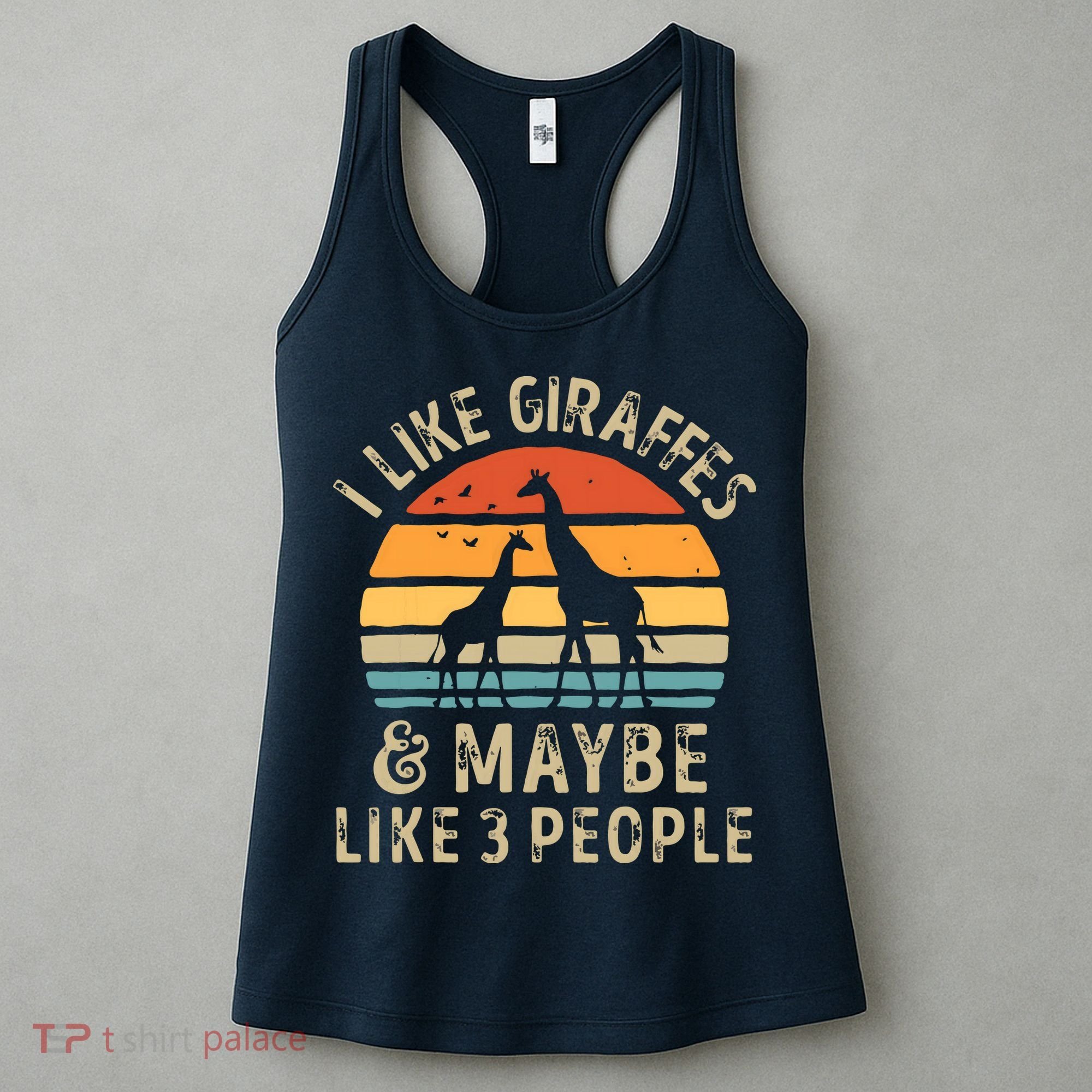 I Like Giraffes And Maybe 3 People Funny Giraffe Lover Retro Women's Tank Top