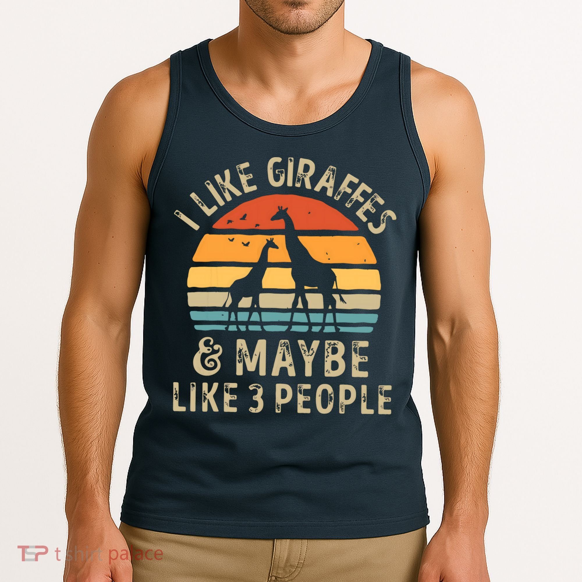I Like Giraffes And Maybe 3 People Funny Giraffe Lover Retro Tank Top