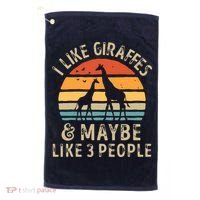 I Like Giraffes And Maybe 3 People Funny Giraffe Lover Retro Golf Towel thumb 0