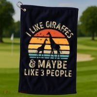 I Like Giraffes And Maybe 3 People Funny Giraffe Lover Retro Golf Towel thumb 1