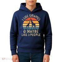 I Like Giraffes And Maybe 3 People Funny Giraffe Lover Retro Kids Hoodie thumb 4