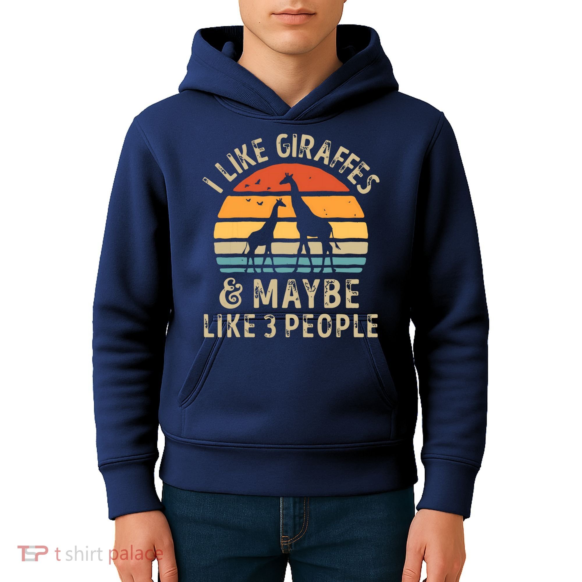 I Like Giraffes And Maybe 3 People Funny Giraffe Lover Retro Kids Hoodie