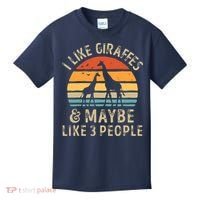 I Like Giraffes And Maybe 3 People Funny Giraffe Lover Retro Kids T-Shirt thumb 0