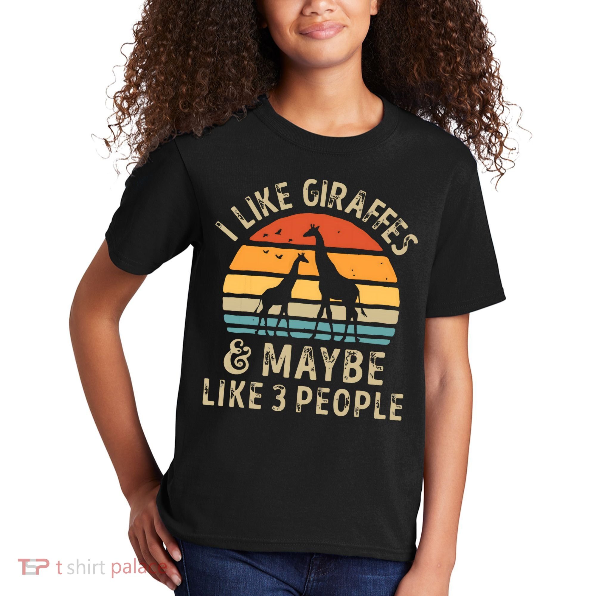 I Like Giraffes And Maybe 3 People Funny Giraffe Lover Retro Kids T-Shirt