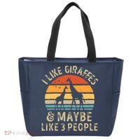I Like Giraffes And Maybe 3 People Funny Giraffe Lover Retro Tote Bag thumb 0