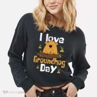 I Love Groundhog Day Funny Woodchuck Groundhog Day Cropped Pullover Crew thumb 2