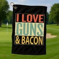 I Love Guns And Bacon Funny Gun Lover Gift Golf Towel thumb 1