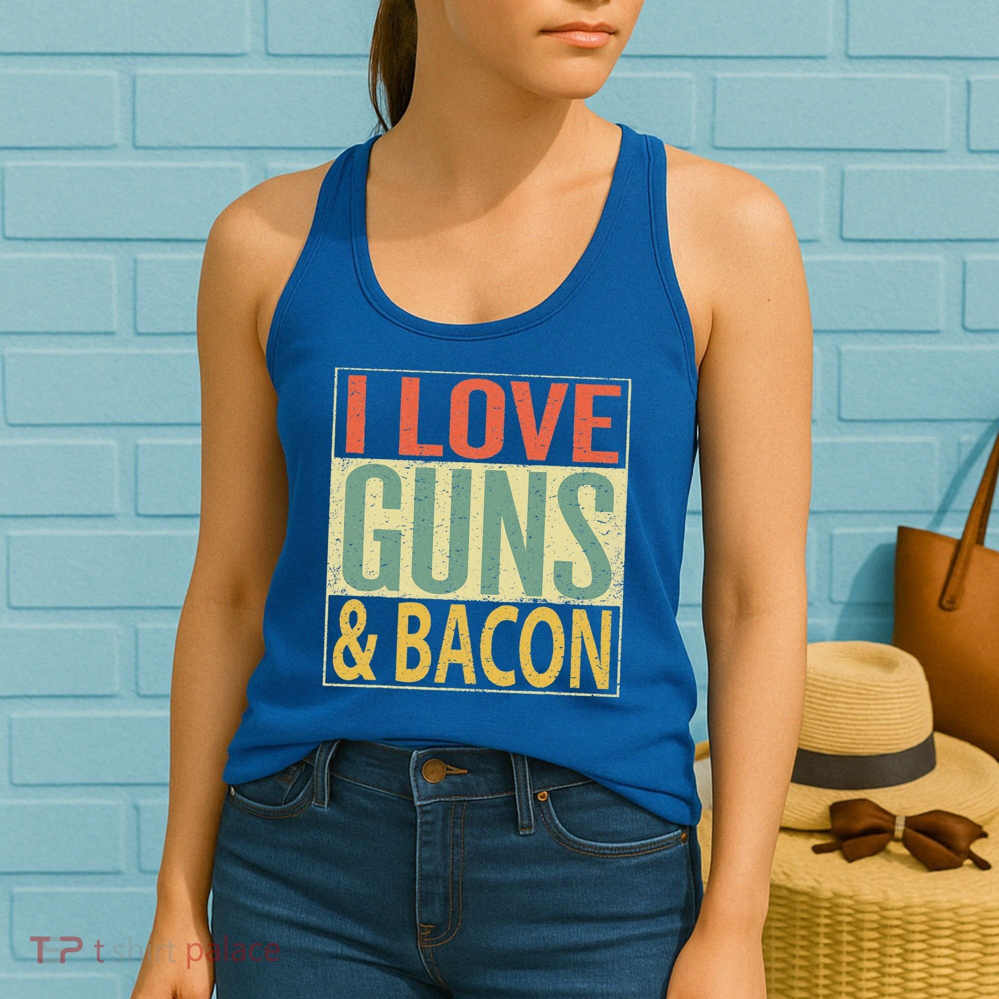 I Love Guns And Bacon Funny Gun Lover Gift Women's Tank Top