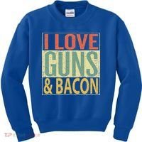 I Love Guns And Bacon Funny Gun Lover Gift Kids Sweatshirt thumb 0