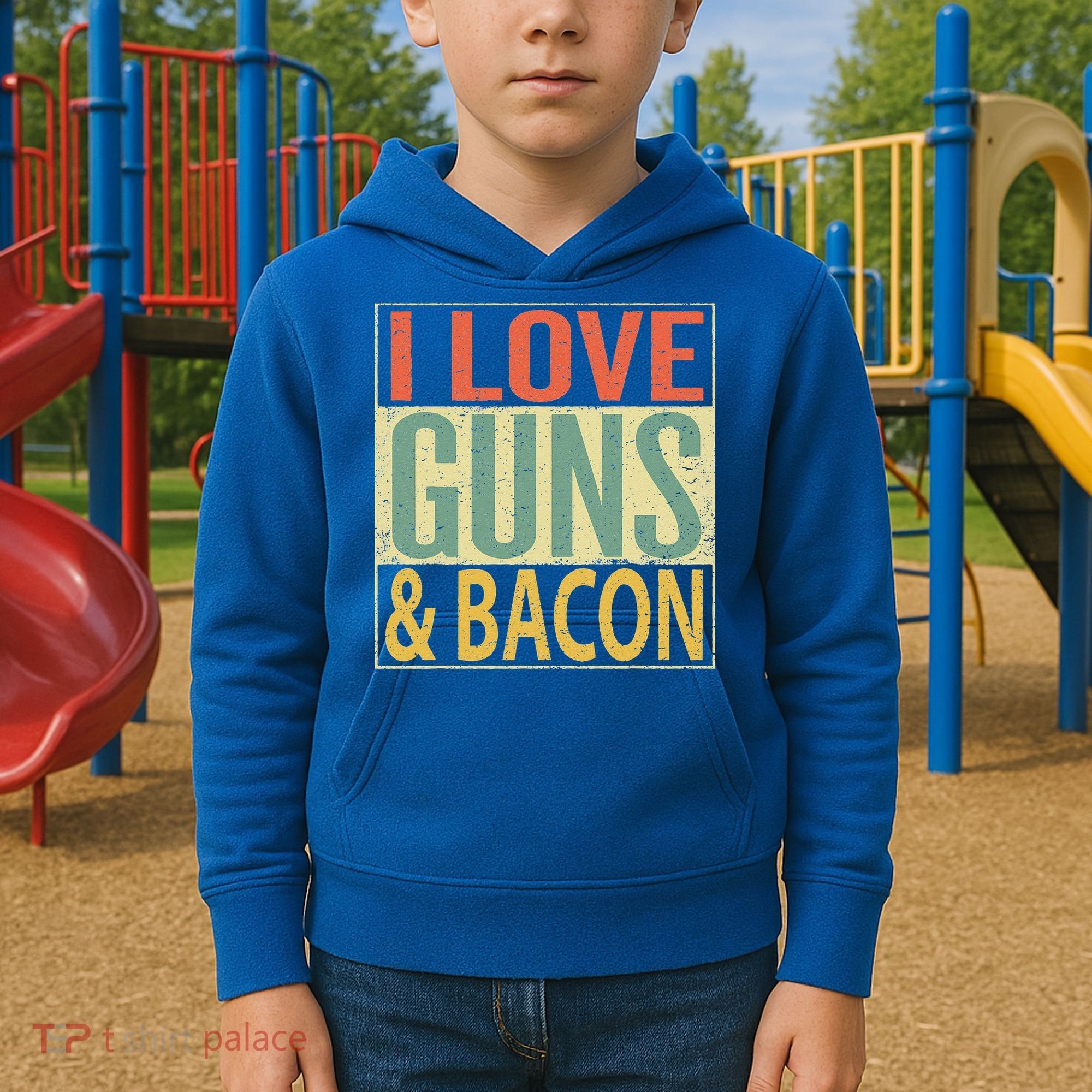I Love Guns And Bacon Funny Gun Lover Gift Kids Hoodie