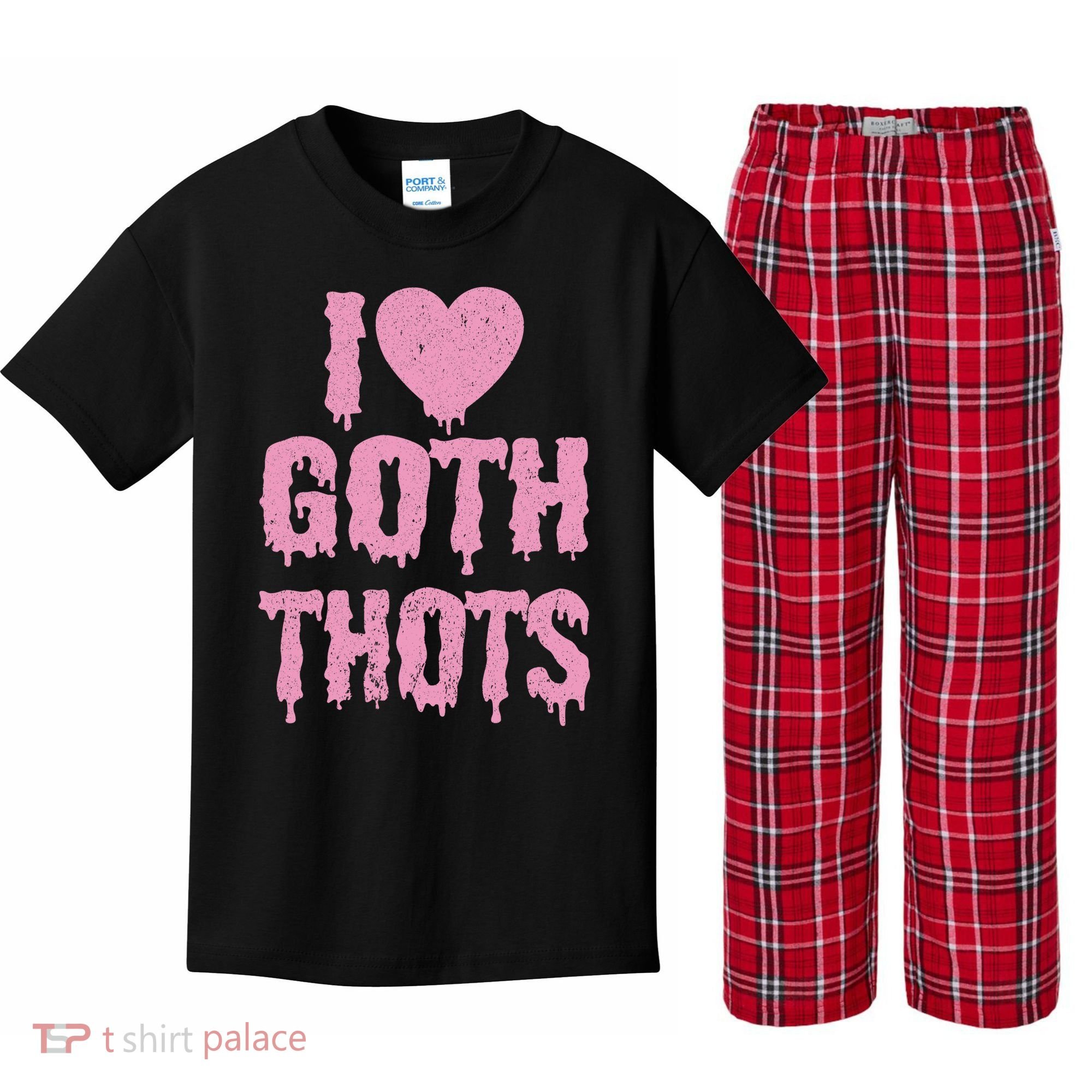 I Love Goth Thots Kids Plaid Pajama Set