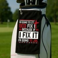 I Let God Fix It Because If I Fix It I'm Going To Jail Retro Golf Towel thumb 2