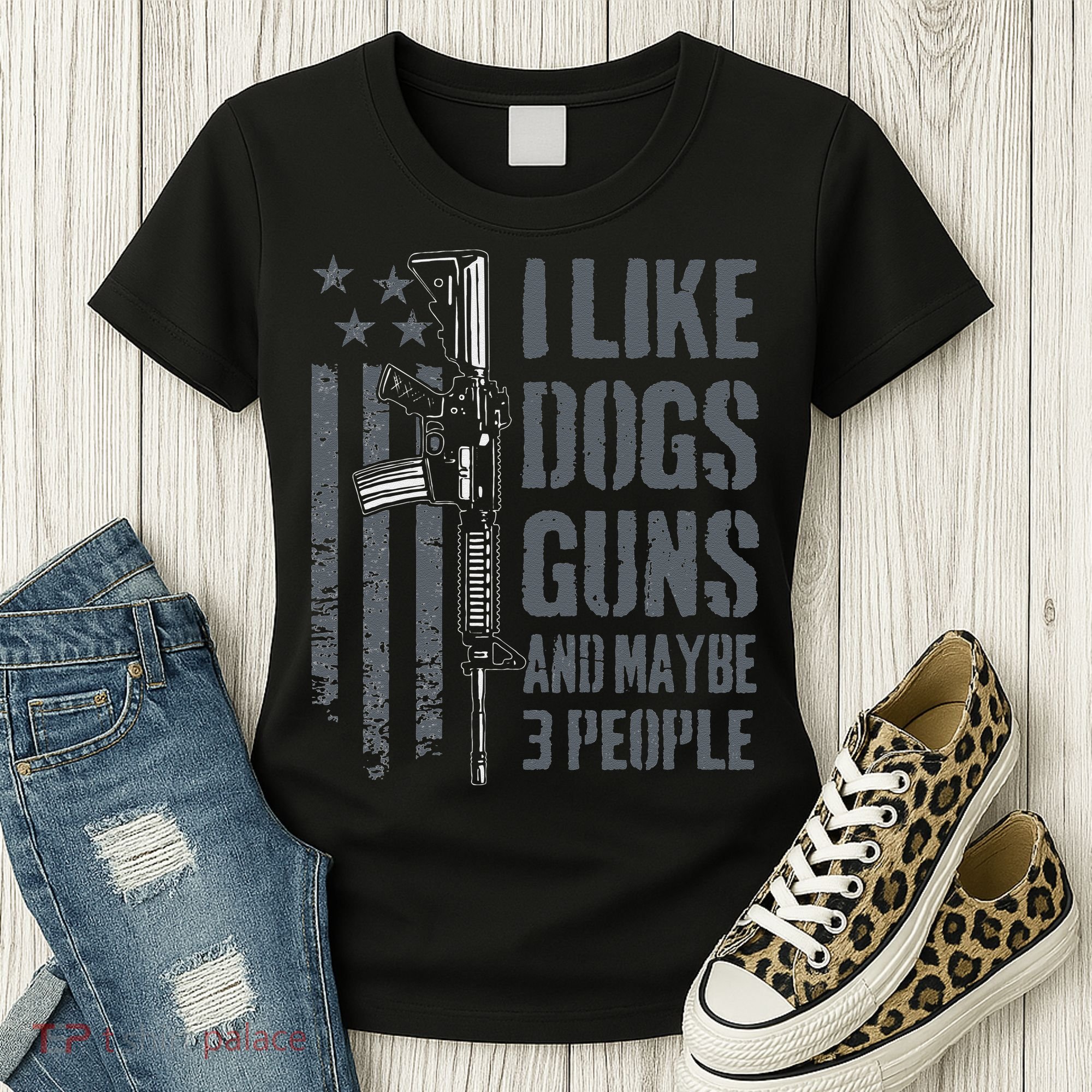 I Like Guns Dogs And Maybe 3 People Funny Dog Lover Gun Women's T-Shirt