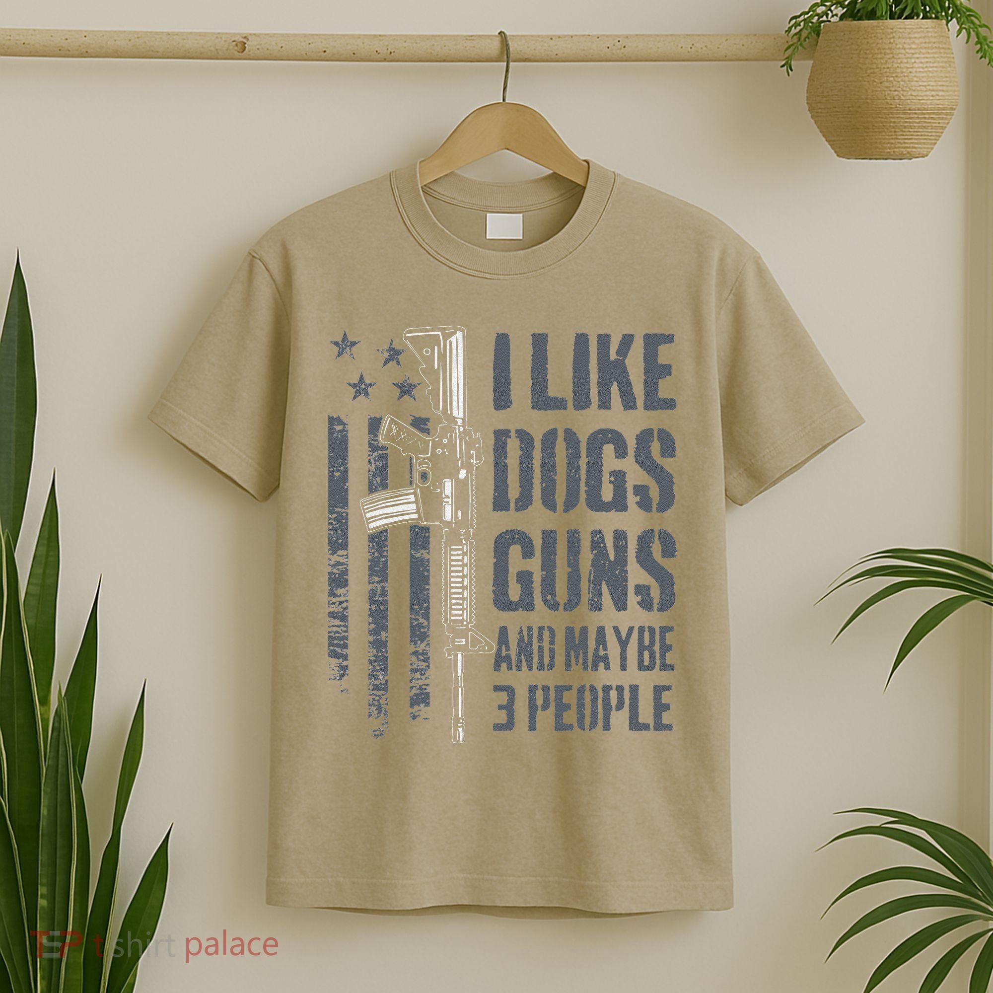 I Like Guns Dogs And Maybe 3 People Funny Dog Lover Gun T-Shirt