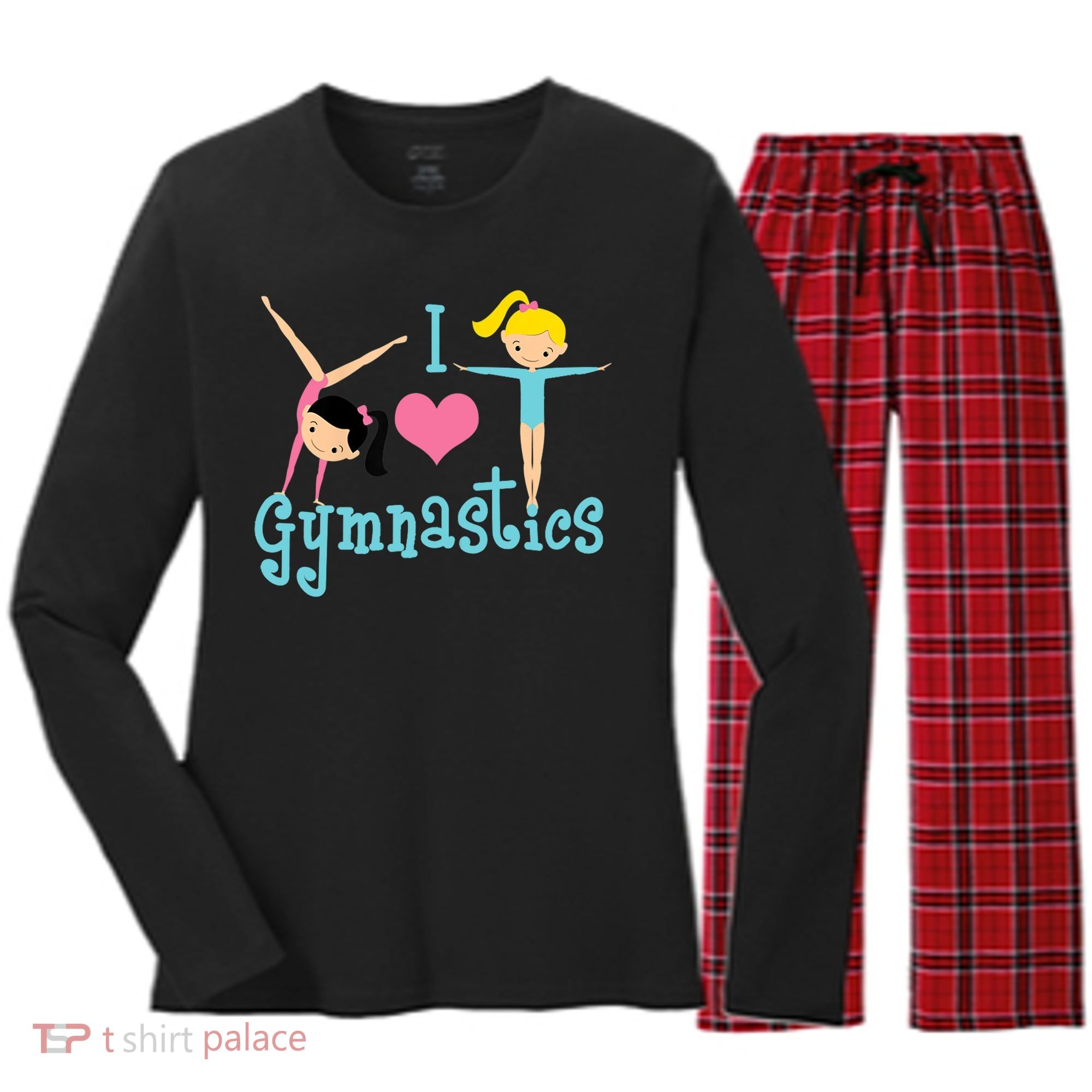 I Love Gymnastics TShirt Women's Long Sleeve Flannel Pajama Set 