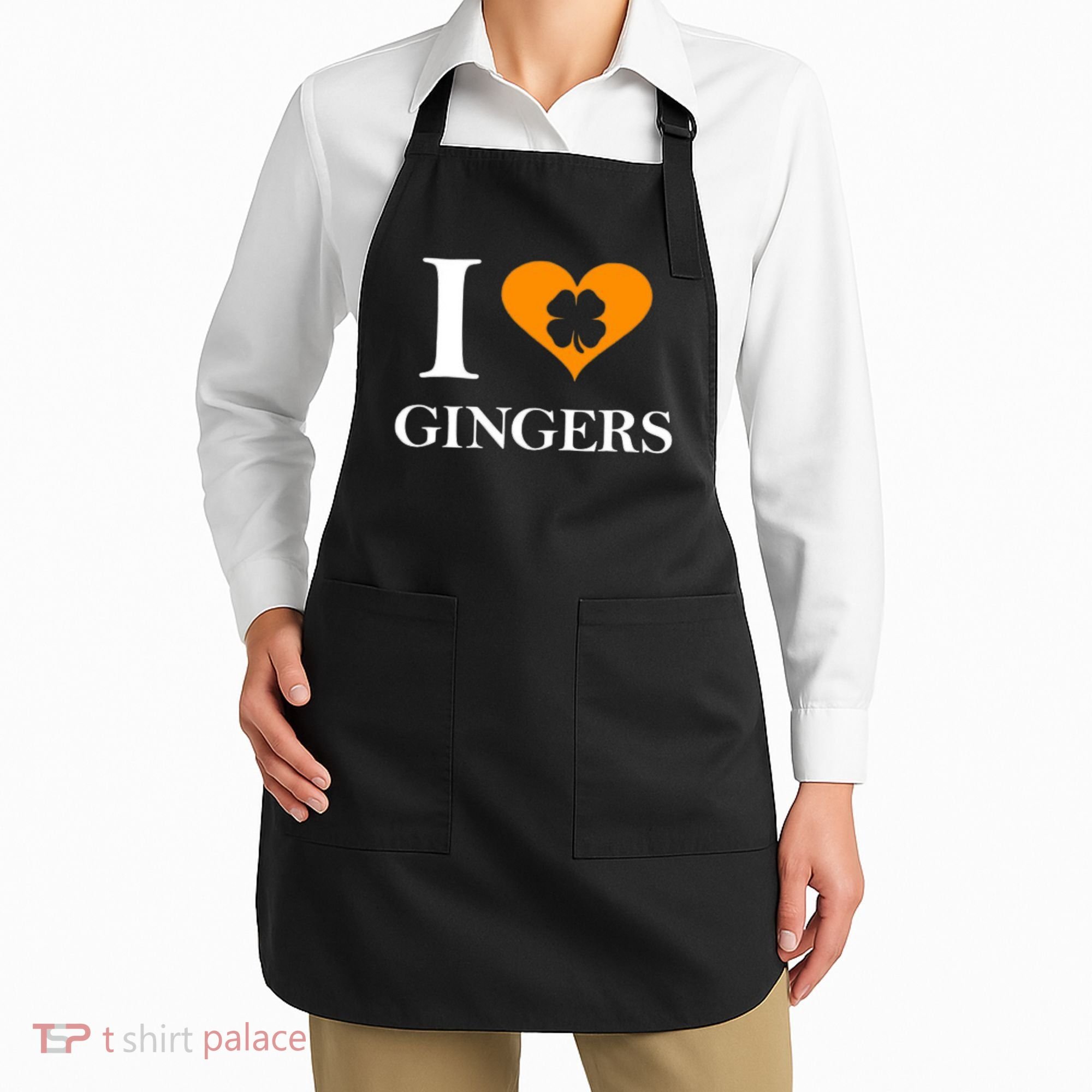 I Love Gingers Heart Shamrock Redhead Lover Apron