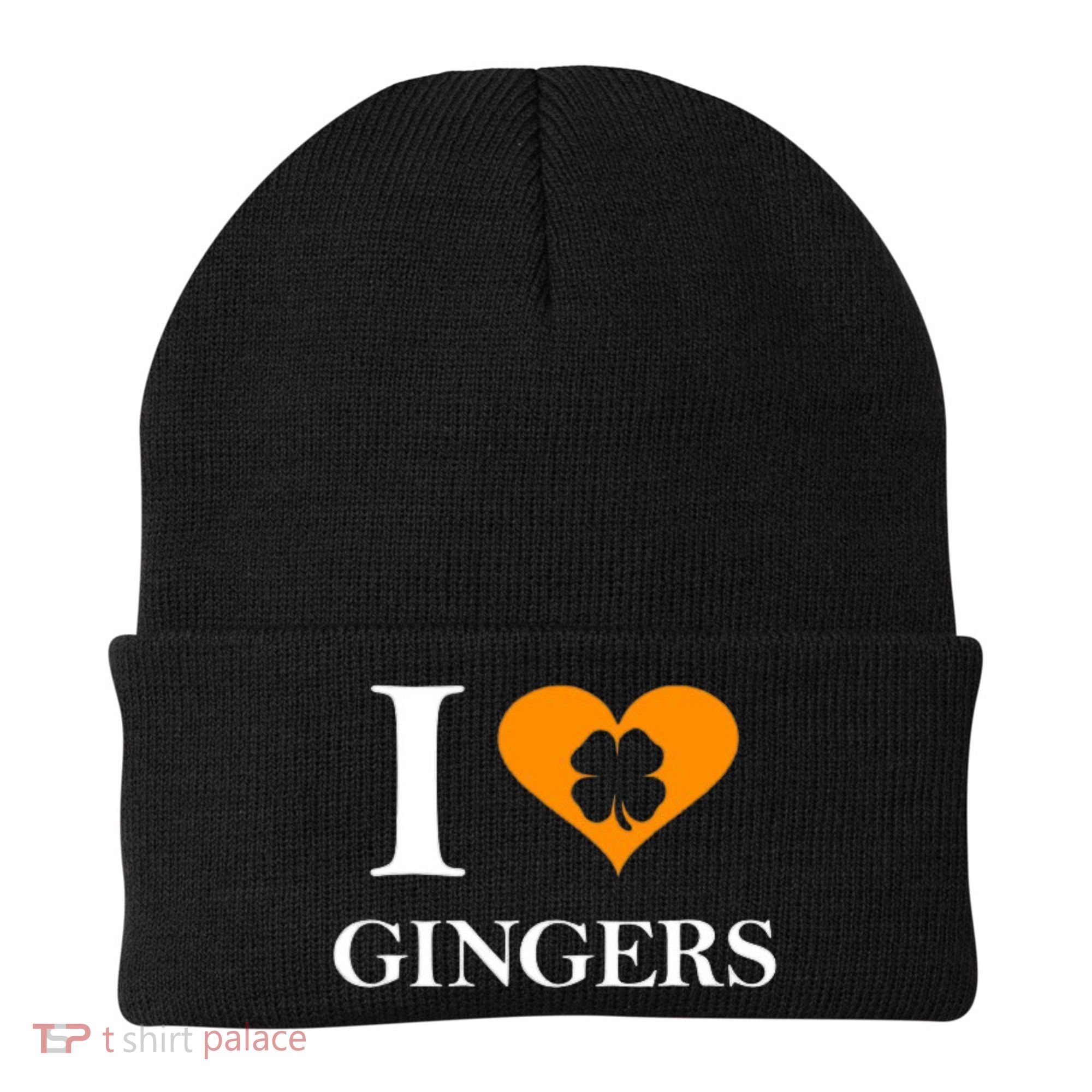 I Love Gingers Heart Shamrock Redhead Lover Beanie