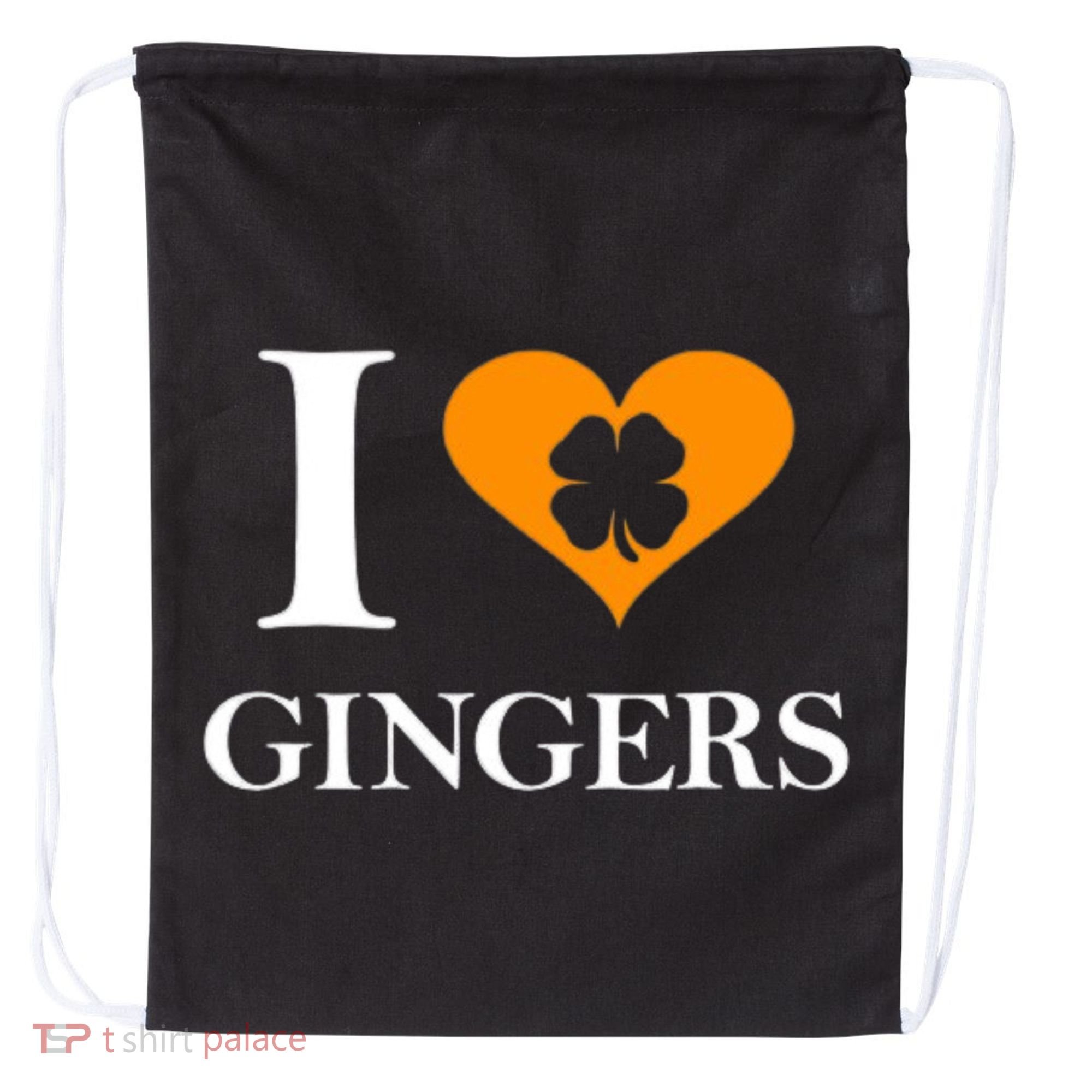 I Love Gingers Heart Shamrock Redhead Lover Drawstring Bag
