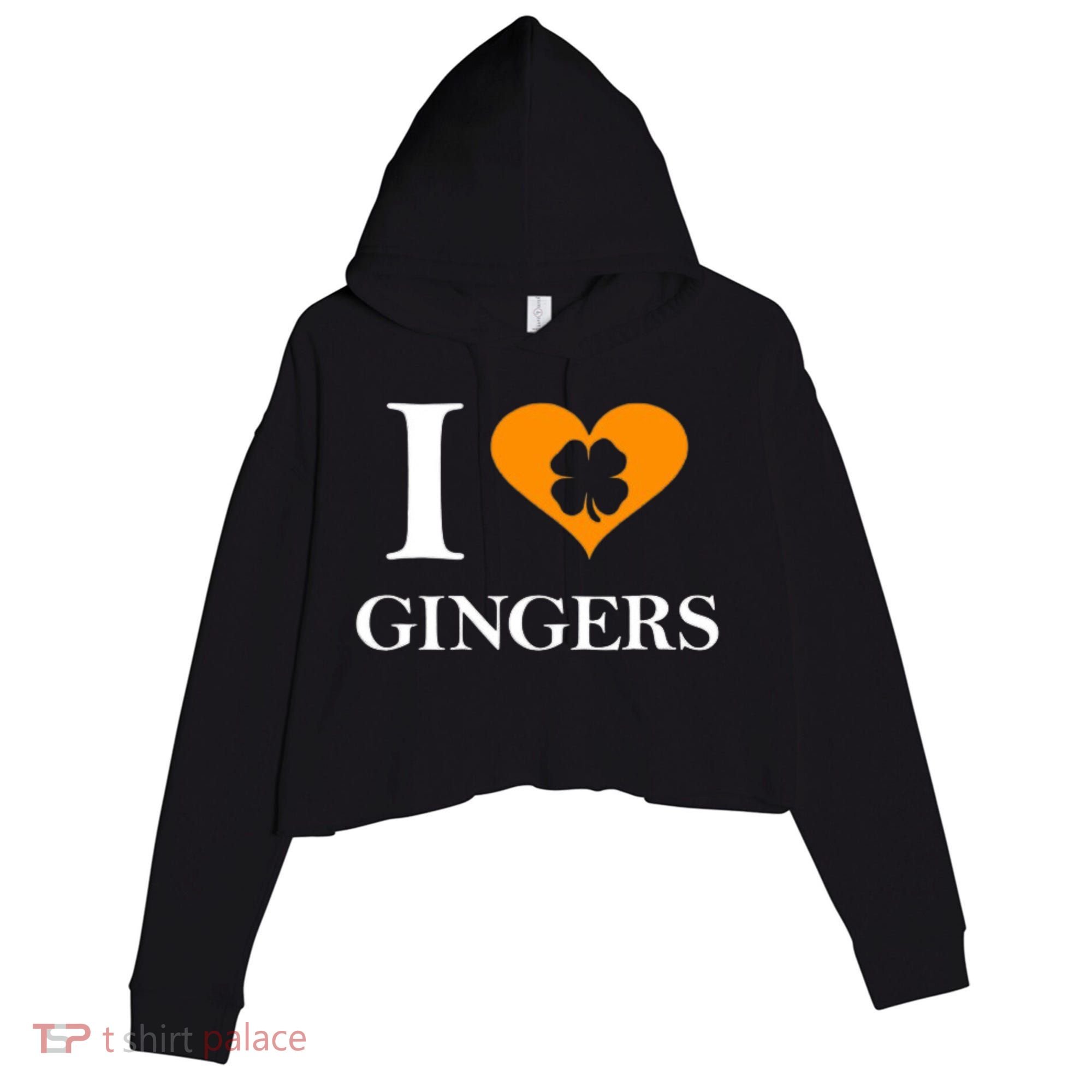 I Love Gingers Heart Shamrock Redhead Lover Crop Fleece Hoodie